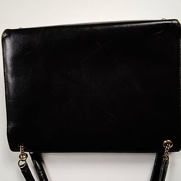 RARE ORIGINAL SATCHEL VTG 40s BLACK SAFFIANO LEATHER SHOULDERS BAG - Picture 8 of 11